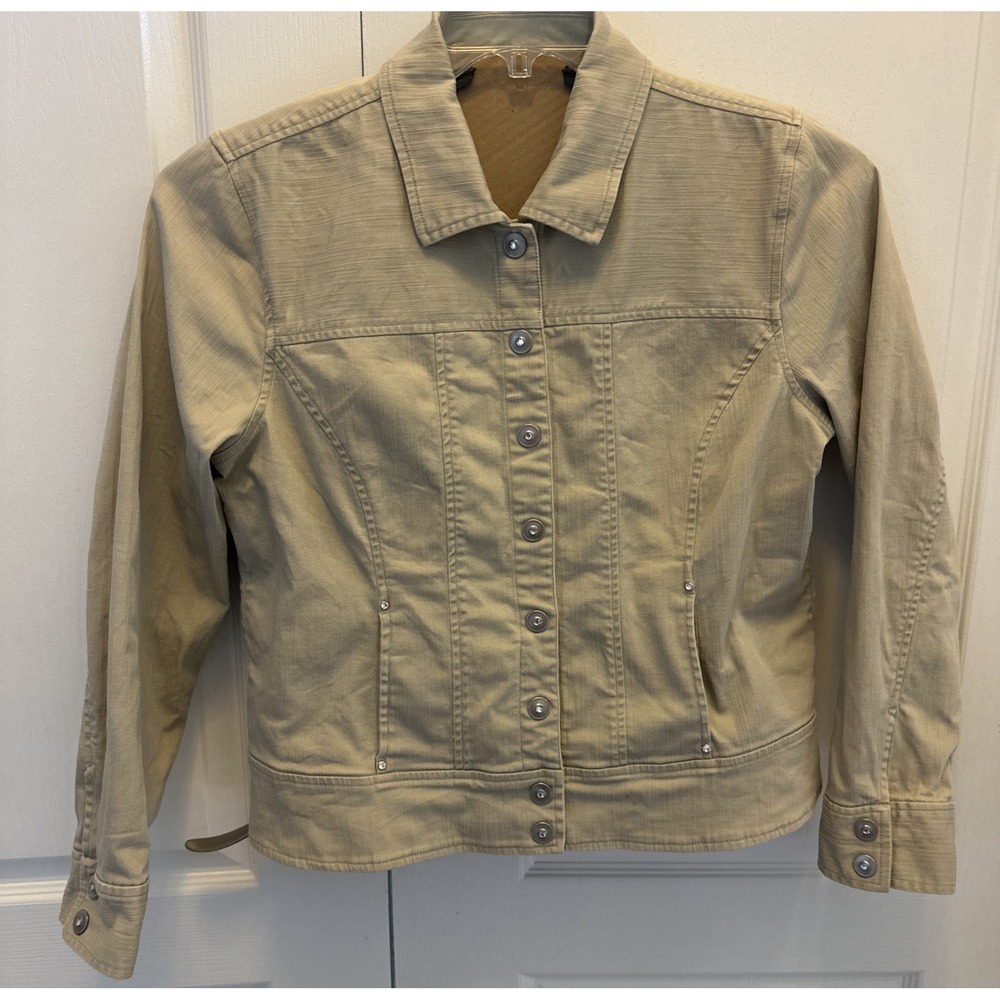 Christopher & Banks Tan Lightweight Snap Stretch Jacket Women's Size L Pockets